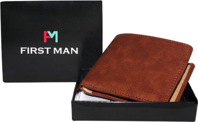 

First Man Men Brown Genuine Leather Wallet(3 Card Slots), Dark brown