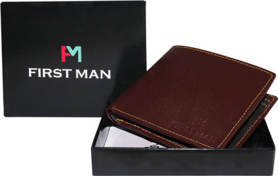 

First Man Men Brown Genuine Leather Wallet(3 Card Slots), Dark brown