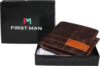 

First Man Men Brown Genuine Leather Wallet(3 Card Slots), Dark brown