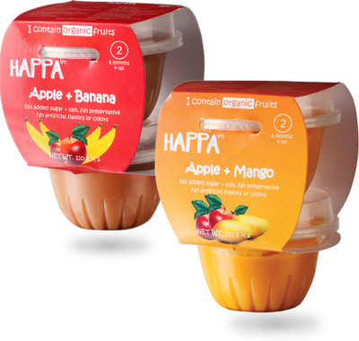 

happa Organic Baby food, Fruit delight Pack (Apple + Banana, Apple + Mango ) Puree, Stage-2 4x110 g Tub Cereal(440 g, Pack of 2, 6+ Months)