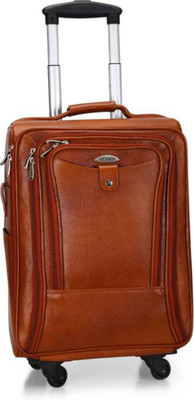 

STYLOLEATHERBAGS Leather Bag Leather Trolley Luggage Travel Bag Trolley(Brown, 17 inch)