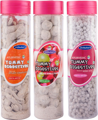 

Dilbahar Aplam Chaplam, Gulab Amla Paak & Jeera Goli Sp. Khatta MItha Marshmallow(Pack of 3)