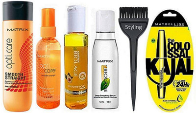 

styling Hair Brush, Matrix Biolage Smoothproof Hair Serum With Deep Smoothing Hair Serum & Opticare Split End Serum With Smooth Straight Shampoo & Colossal Kajal(Set of 6)