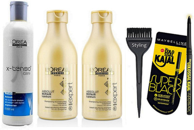 

styling Hair Brush, X-tenso Care Hair Shampoo With Absolut Repair Lipidium Shampoo With Pack of 2 & Colossal Kajal super Black(Set of 5)