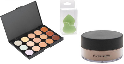 Studio Fix Combo sponse puff , mac 15 shade palette , mac loose powder(Set of 3)