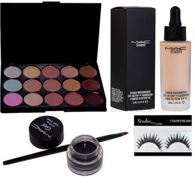 

Studio Fix Combo Eyelashes&Mac Gel Eyeliner Long Lasting Waterproof Smooth,Studio Waterweight Spf 30 Foundation,15Shades Concealer Palette(Set of 4)