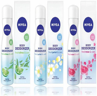 

Nivea Fresh Petal, fresh Rose & Fresh Citrus Deodorant Deodorant Spray - For Men & Women (360 ml, Pack of 3) Deodorant Spray - For Women(360 ml, Pack of 3)