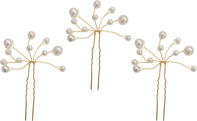 

The Bling Stores Modern Pearl Cluster Hair Clip (Set of 3) Hair Clip(White, Gold)