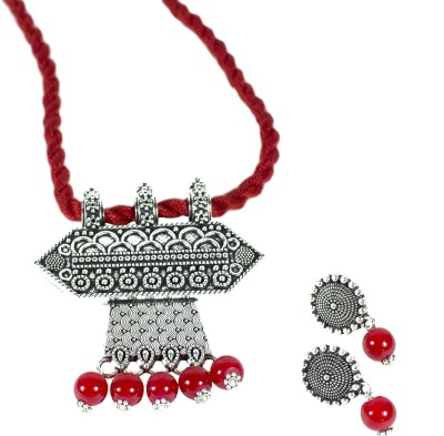 Tandra's Fashion Jewellery Oxidised Silver Red, Silver Jewellery Set(Pack of 1)