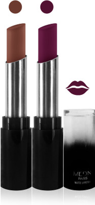 

Medin paris matte long lasting moisturizing lipstick cosmetics makeup collection set of 2 color(l brown purple, 10 g)