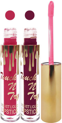 

Femina09 cosmetics makeup velvet matte liquid lipstick enriched with vitamin E fashion color combo set of 2(pink l purple, 10 ml)