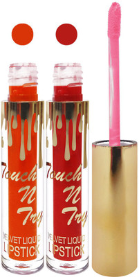 

Femina09 cosmetics makeup velvet matte liquid lipstick enriched with vitamin E fashion color combo set of 2(l orange red, 10 ml)