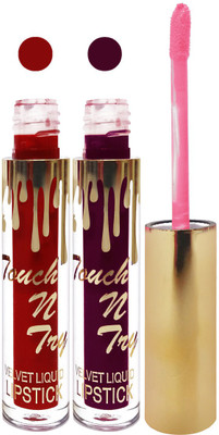 

Femina09 cosmetics makeup velvet matte liquid lipstick enriched with vitamin E fashion color combo set of 2(d purple maroon, 10 ml)