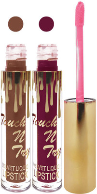 

Femina09 cosmetics makeup velvet matte liquid lipstick enriched with vitamin E fashion color combo set of 2(l purple brown, 10 ml)
