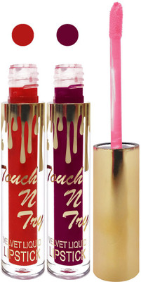 

Femina09 cosmetics makeup velvet matte liquid lipstick enriched with vitamin E fashion color combo set of 2(falsa red, 10 ml)