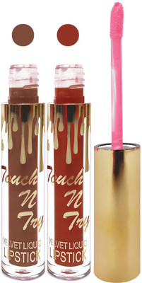 

Femina09 cosmetics makeup velvet matte liquid lipstick enriched with vitamin E fashion color combo set of 2(red brown brown, 10 ml)