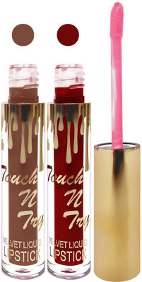 

Femina09 cosmetics makeup velvet matte liquid lipstick enriched with vitamin E fashion color combo set of 2(brown d maroon, 10 ml)