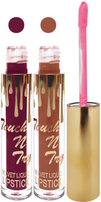 

Femina09 cosmetics makeup velvet matte liquid lipstick enriched with vitamin E fashion color combo set of 2(l purple l brown, 10 ml)