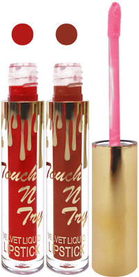 

Femina09 cosmetics makeup velvet matte liquid lipstick enriched with vitamin E fashion color combo set of 2(red brown red, 10 ml)