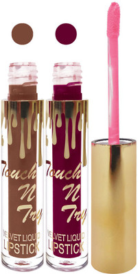 

Femina09 cosmetics makeup velvet matte liquid lipstick enriched with vitamin E fashion color combo set of 2(falsa brown, 10 ml)
