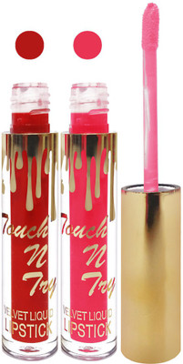 

Femina09 cosmetics makeup velvet matte liquid lipstick enriched with vitamin E fashion color combo set of 2(pink red, 10 ml)