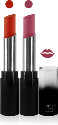 

Medin paris matte long lasting moisturizing lipstick cosmetics makeup collection set of 2 color(orange pink brown, 10 g)