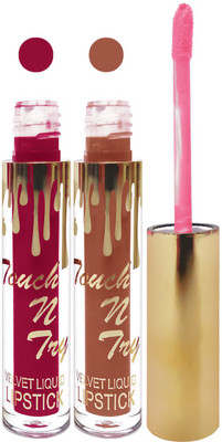 

Femina09 cosmetics makeup velvet matte liquid lipstick enriched with vitamin E fashion color combo set of 2(d pink l brown, 10 ml)