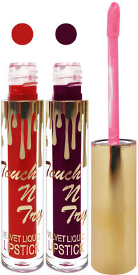 

Femina09 cosmetics makeup velvet matte liquid lipstick enriched with vitamin E fashion color combo set of 2(d purple red, 10 ml)