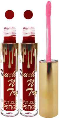 femina09 cosmetics makeup velvet matte liquid lipstick enriched with vitamin E fashion color combo set of 2(d maroon maroon, 10 ml)
