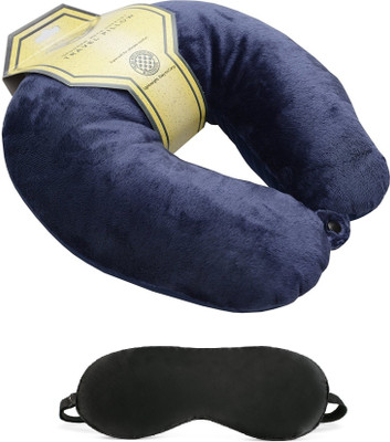 

Royalkart Spungee Ultra Premium Quality Microbeads Travel Neck PIllow For Car Bus Train Flight Navy Blue Neck Pillow & Eye Shade(Navy blue)
