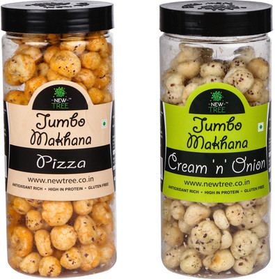 

New Tree Jumbo Makhana Pizza,Jumbo Makhana Cream n Onion Combo OF 2 [ Total Weight : - 180gm ] Assorted Nuts(180 g, Plastic Bottle)