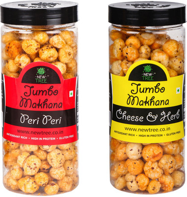

New Tree Jumbo Makhana Peri Peri,Jumbo Makhana Cheese & Herb Combo OF 2 [ Total Weight : - 180gm ] Assorted Nuts(180 g, Plastic Bottle)
