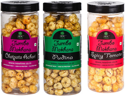 New Tree Jumbo Makhana Achari,Jumbo Makhana Pudina,Jumbo Makhana Spicy Tomato Combo OF 3 [ Total Weight : - 270gm ] Assorted Nuts(270 g, Plastic Bottle)