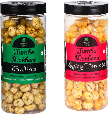 

New Tree Jumbo Makhana Pudina,Jumbo Makhana Spicy Tomato Combo OF 2 [ Total Weight : - 180gm ] Assorted Nuts(180 g, Plastic Bottle)
