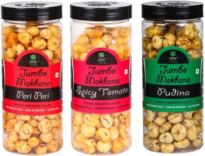 

New Tree Jumbo Makhana Peri Peri,Jumbo Makhana Spicy Tomato,Jumbo Makhana Pudina Combo OF 3 [ Total Weight : - 270gm ] Assorted Nuts(270 g, Plastic Bottle)