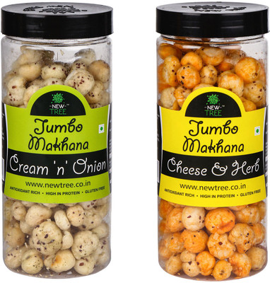 

New Tree Jumbo Makhana Cream n Onion,Jumbo Makhana Cheese & Herb Combo OF 2 [ Total Weight : - 180gm ] Assorted Nuts(180 g, Plastic Bottle)