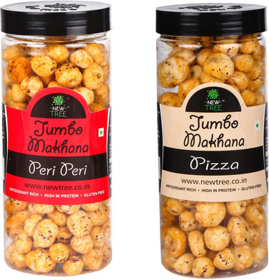 

New Tree Jumbo Makhana Peri Peri,Jumbo Makhana Pizza Combo OF 2 [ Total Weight : - 180gm ] Assorted Nuts(180 g, Plastic Bottle)