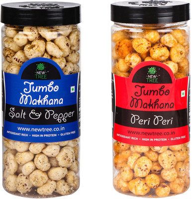 

New Tree Jumbo Makhana Salt & Pepper,Jumbo Makhana Peri Peri Combo OF 2 [ Total Weight : - 180gm ] Assorted Nuts(180 g, Plastic Bottle)
