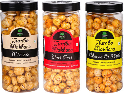 

New Tree Jumbo Makhana Pizza,Jumbo Makhana Peri Peri,Jumbo Makhana Cheese & Herb Combo OF 3 [ Total Weight : - 270gm ] Assorted Nuts(270 g, Plastic Bottle)