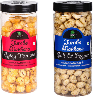 

New Tree Jumbo Makhana Spicy Tomato,Jumbo Makhana Salt & Pepper Combo OF 2 [ Total Weight : - 180gm ] Assorted Nuts(180 g, Plastic Bottle)