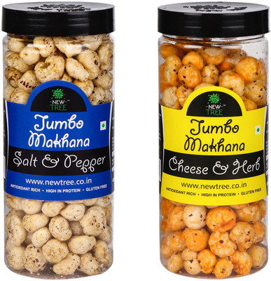 

New Tree Jumbo Makhana Salt & Pepper,Jumbo Makhana Cheese & Herb Combo OF 2 [ Total Weight : - 180gm ] Assorted Nuts(180 g, Plastic Bottle)