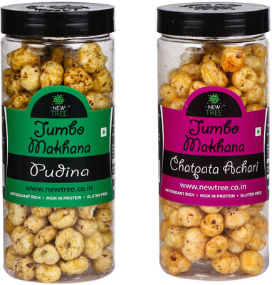 

New Tree Jumbo Makhana Pudina,Jumbo Makhana Achari Combo OF 2 [ Total Weight : - 180gm ] Assorted Nuts(180 g, Plastic Bottle)