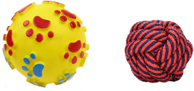 

PetSutra Ball Toy for Small to Medium Sized Dogs – 1 Squeaky Latex Ball + 1 Rope Ball (Color May Vary) Cotton Ball For Dog