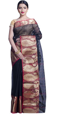 Akash Enterprise Self Design Handloom Handloom Pure Cotton Saree(Dark Blue)