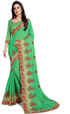 RekhaManiyar Fashions Embroidered Fashion Silk, Chiffon Saree(Beige) Flipkart