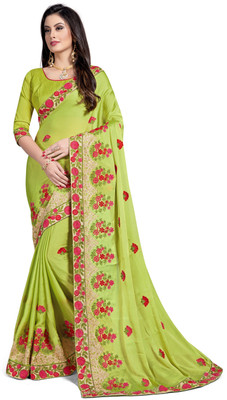 RekhaManiyar Fashions Embroidered Fashion Silk, Chiffon Saree(Beige) Flipkart