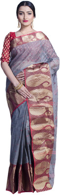 Akash Enterprise Self Design Handloom Handloom Pure Cotton Saree(Grey)