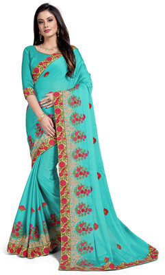 RekhaManiyar Fashions Embroidered Fashion Silk, Chiffon Saree(Beige) Flipkart