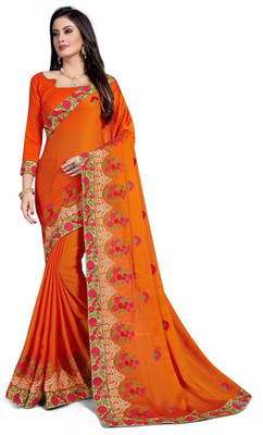 RekhaManiyar Fashions Embroidered Fashion Silk, Chiffon Saree(Beige) Flipkart