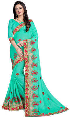 RekhaManiyar Fashions Embroidered Fashion Silk, Chiffon Saree(Beige) Flipkart